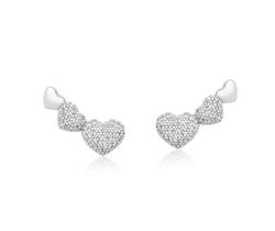 Brinco Ear Cuff Corações Cravejados Banhado a Ródio - Semijoias