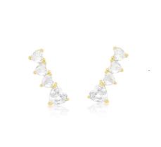 Brinco Ear Cuff Corações Cristais Banhado a Ouro - Zircônia