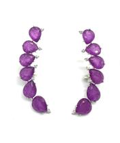 Brinco Ear Cuff Cristais Ultra Violet e Zircônia Cristal - Ródio Branco