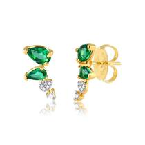 Brinco Ear Cuff Cristal Verde Zircônia Folheado A Ouro