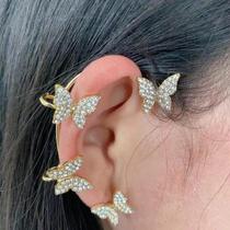 Brinco Ear Cuff De Encaixe Borboleta Strass Piercing Fake Pressão Orelha Inteira Brinco Ear Cuff De Encaixe Borboleta Strass Piercing Fake Pressão Orelha Inteira