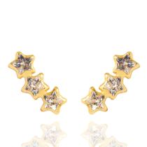 Brinco Ear Cuff de Estrela Em Ouro 18k Com Zircônias 4mm