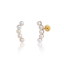 Brinco Ear Cuff de Pérolas Naturais Em Ouro 18k