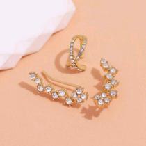 Brinco Ear Cuff E Piercing Coberto De Strass 6Folheado A Ouro 18K Antialérgico - SHPRI001