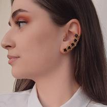 Brinco Ear Cuff Flor 5 e Ponto de Luz Preto