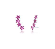 BRINCO EAR CUFF FLORES SAFIRA ROSA BANHADO A RÓDIO BRANCO - Joia Elegante BRINCO EAR CUFF FLORES SAFIRA ROSA BANHADO A RÓDIO BRANCO - Joia Elegante