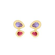 Brinco Ear Cuff Gota Lavanda E Gotinha Pink Folheado A Ouro Brinco Ear Cuff Gota Lavanda E Gotinha Pink Folheado A Ouro