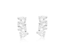 Brinco Ear Cuff Gotas Cristais Banhada a Ródio Branco - 2 cm x 0,7 cm