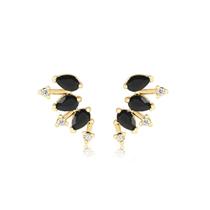 Brinco Ear Cuff Gotinhas Negras Folheado Ouro Zircônia