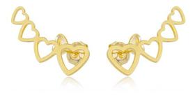 Brinco Ear Cuff Micaela Corações Vazados Banhado em Ouro 18k