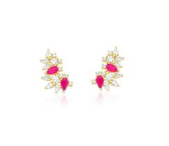 BRINCO EAR CUFF MINI GOTAS TURMALINA ROSA E CRISTAIS BANHADO A OURO - 1,8 cm x 1,1 cm BRINCO EAR CUFF MINI GOTAS TURMALINA ROSA E CRISTAIS BANHADO A OURO - 1,8 cm x 1,1 cm