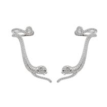Brinco Ear Cuff Pantera Leopardo Cravejado em Micro Zircônia Ródio Branco