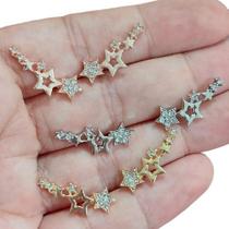 Brinco Ear Cuff Pedra Strass Prata Dourado Estrela Pequeno Brinco Ear Cuff Pedra Strass Prata Dourado Estrela Pequeno