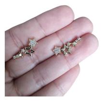 Brinco Ear Cuff Pedra Zirconia Prata Dourado Estrela Pequen