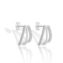 Brinco Ear Cuff Pedra Zirconia Prata Pura Meia Argola