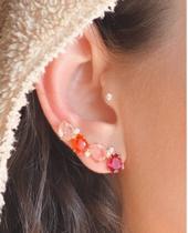Brinco Ear Cuff Pedras Coloridas Folheado Ouro 18k