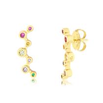 Brinco Ear Cuff Pequeno Multicolor Folheado Ouro Zircônia