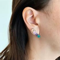 Brinco Ear Cuff Prata Coração Rosa Brinco Ear Cuff Prata Coração Rosa