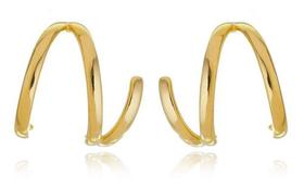 Brinco Ear Cuff Sandra 3 Filetes Curvados Lisos Banhado em Ouro 18k