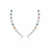Brinco Ear Cuff Torcido Zircônias Coloridas Prata 925