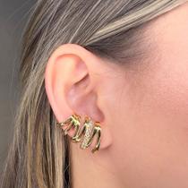 Brinco Ear Cuff Traços Cravejado Zircônia Banhado em Ouro 18k