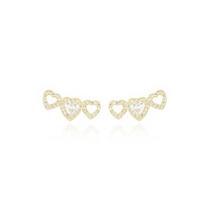 Brinco Ear Cuff Três Corações Cravejados