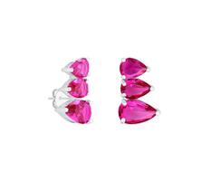 Brinco ear cuff três gotas safira rosa banhado a ródio branco Brinco ear cuff três gotas safira rosa banhado a ródio branco