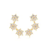 Brinco ear cuff trio de florzinhas com pedras cristal folheado a ouro