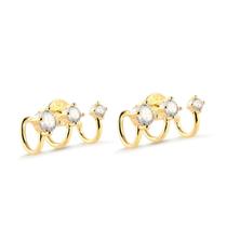 Brinco Ear Cuff Trio De Pedras Cristal Folheado A Ouro Dourada