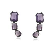 Brinco Ear Cuff Triplo Pedras Quartzo Roxo