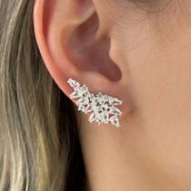 Brinco Ear Cuff Zircônias Gotas Redonda Banhado em Ouro 18k
