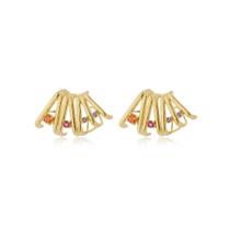 Brinco Ear Cuff Zircônias Mix Color Banhado a Ouro 18k