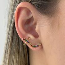 Brinco Ear Cuff Zircônias Retangular Color Banhado em Ouro 18k