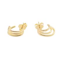 Brinco Ear Hook Banho Ouro 18k Três Filetes Lisos