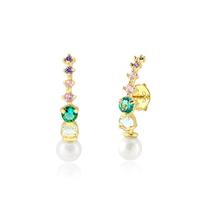 Brinco Ear Hook Com Pedras Coloridas Folheado A Ouro Brinco Ear Hook Com Pedras Coloridas Folheado A Ouro