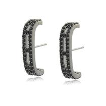 Brinco Ear Hook Duplo Zircônias Cristal Negras Ródio Negro Brinco Ear Hook Duplo Zircônias Cristal Negras Ródio Negro