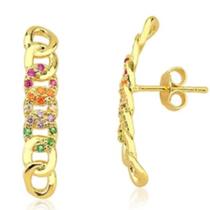 Brinco Ear Hook Elos com Zircônias Coloridas Lizzy Fatin