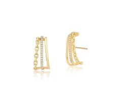 Brinco Ear Hook Fileiras Central Cravejada Banhado a Ouro - Zircônias Brinco Ear Hook Fileiras Central Cravejada Banhado a Ouro - Zircônias