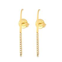 Brinco Ear Hook Palito Cravejado Folheado A Ouro