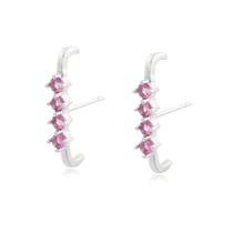 Brinco Ear Hook Pedrinha Rubi Fusion Ródio