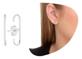 Brinco Ear Hook Prata 925 Com Design Quadrado Liso