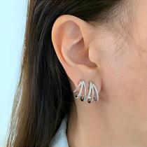 Brinco Ear Hook Prata Cravejada
