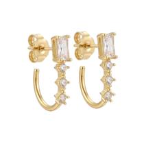Brinco Ear Hook Retângulo Zircônia Cristal Banhado a Prata