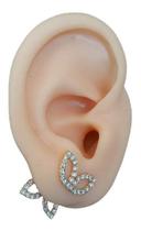 Brinco Ear Jacket Borboleta Pedra Zirconia Dourado F Ouro 18