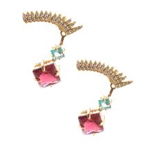 Brinco Ear Jacket Colorido folheado a ouro 18k