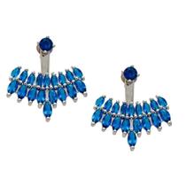 Brinco Ear Jacket Com Duas Fileiras Azul Folheado no Ródio Branco Softjoias