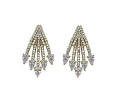 Brinco Ear Jacket com Gotas Banhado a Ouro - Zircônia