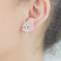Brinco Ear Jacket com Microzircônias Cristais folheado a ouro 18k