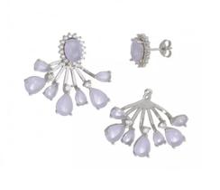 Brinco Ear Jacket com Zircônias Lavanda Banhado a Ródio Branco - 6g