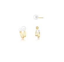Brinco Ear Jacket Curvo com Pérolas Shell Banhado a Ouro - 1,5 cm x 0,7 cm